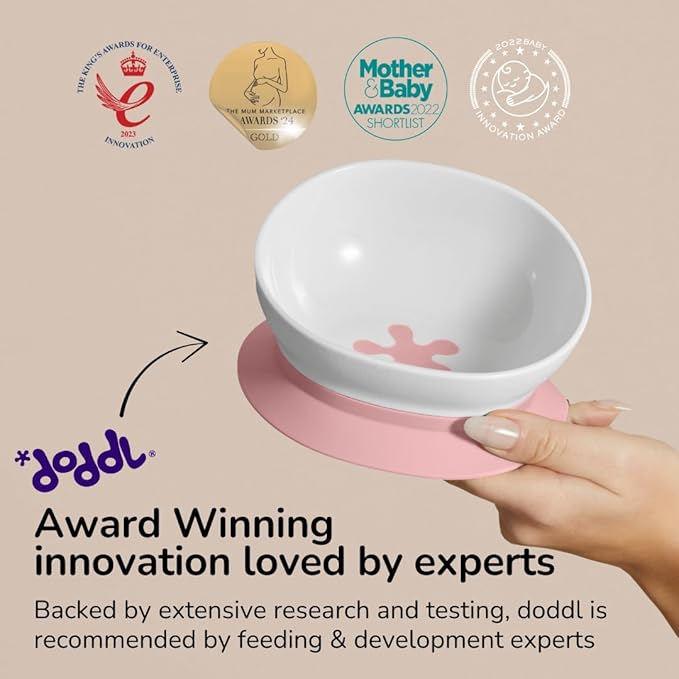 doddl 2-in-1 Baby & Toddler Suction Bowl with Removable Base, Converts to Non-Slip Self Feeding Dish, BPA & Toxin Free, Ergonomic High Back Oval Design, Dishwasher Safe, 6–48 Months (Dusky Rose)
