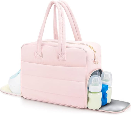 Breast Pump Bag with Insulated Breast Milk Cooler Pocket, Fits Spectra S1/S2 & Most Pumps, Water‑Resistant Work & Travel Tote with 15.6" Laptop Sleeve, Stroller Straps, Luggage Sleeve & Ice Pack, Pink