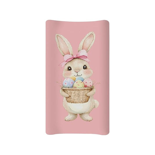 Rabbit Easter Egg Changing Pad Cover for Baby Girls Easter Day Comfortable Diaper Change Table Pad Covers Soft Breathable Changing Pad Sheets Cover Pink