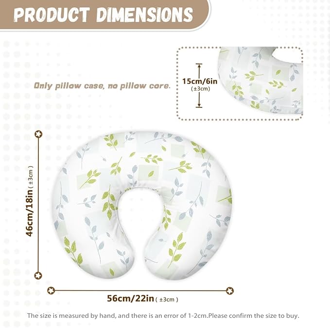 Pillow Covers，Pillowcase for Nursing Pillow and Positioner for Breastfeeding and Bottle Feeding，Propping Baby，Fits The Original Support for Breastfeeding Green Leaf Pattern