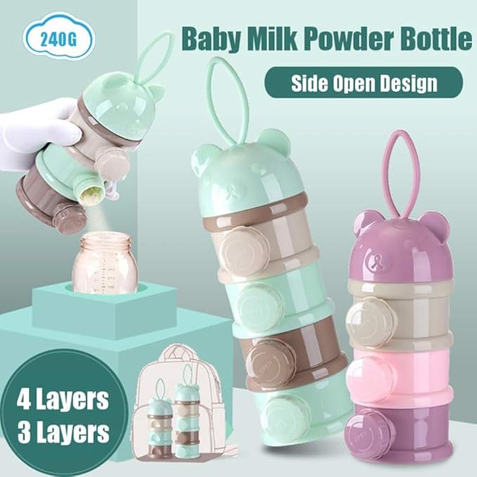 Formula Dispenser: 4 Compartments Stackable Formula Container for Travel - Portable Baby Milk Powder & Snack Storage Box, Light Green Leak Proof
