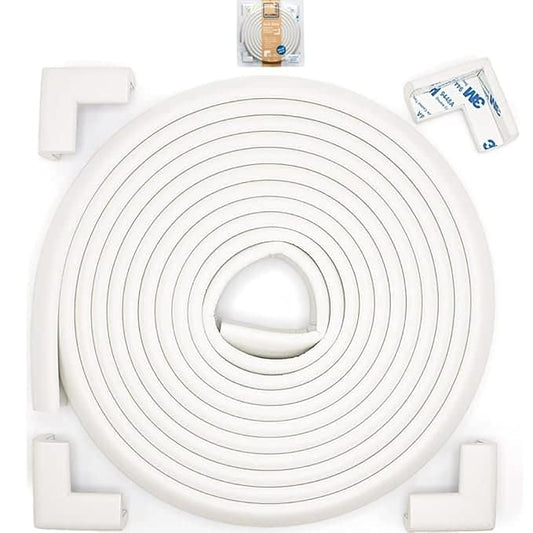 Roving Cove Slimfit Corner Edge Protector for Baby Proofing (Small 15ft Edge 4 Corners), Furniture Safety Bumper Guard, Soft NBR Rubber Foam, 3M Adhesive, Oyster White (Off White)