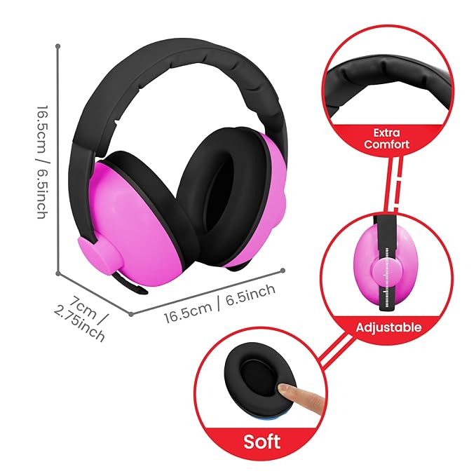 Baby Headphones for Noise Protection - Infant Ear Muffs Noise Protection - Toddler Noise Cancelling Headphones - Baby Ear Protection for 0 to 36 Months, Adjustable - Pink