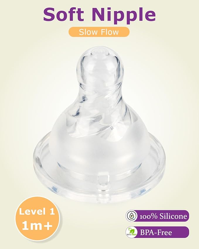 Silicone Nipple for Dr. Brown's Level 1 Narrow Baby Bottle & Glass Bottles, Slow Flow, 1m+, 6 Count