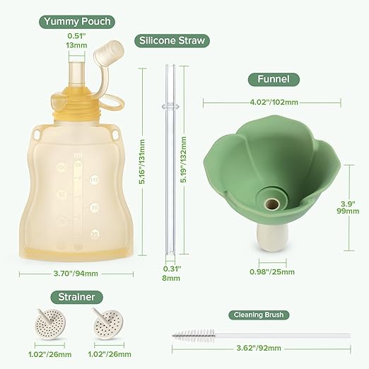 haakaa Fill & Go Yummy Pouch ＆ Flower Funnel Combo - Banana Pouch (2pcs) + Spring Green Funnel