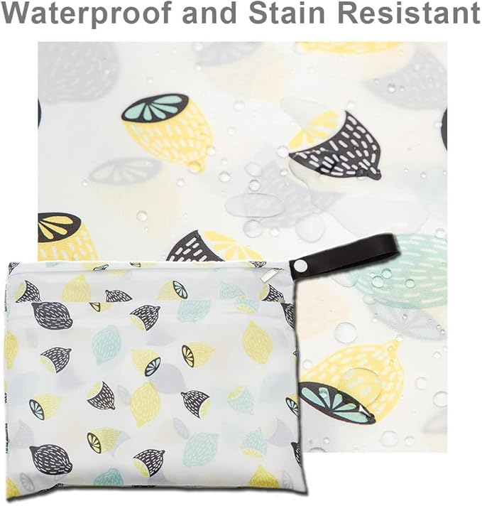 Waterproof Cloth Diaper Wet Dry Bags, Reusable Hanging Wet Bags with Two Smooth Zipper, Excellent 2-in-1 Wet/Dry bags for Storage, Travel, Picnic, (L+S Lemon)