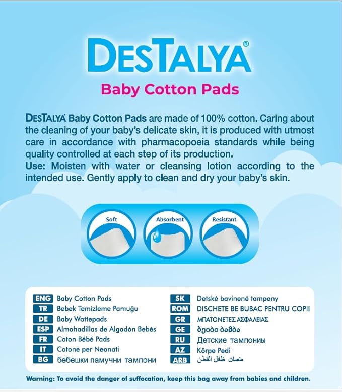 Destalya Baby Cotton Pads 360 Count (6x60) – 100% Cotton Maxi Squares for Diaper Change & Sensitive Skin, Soft, Lint-Free, Large Pads for Baby Care & Cosmetic Use (Maxi Pads 360)