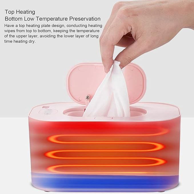 Baby Wipe Warmer, USB Constant Temperature Portable Wipe Heater Temperature Adjustment Warm Keeper Dispenser Large Capacity, Evenly Overall Heating 5V (Roseate)