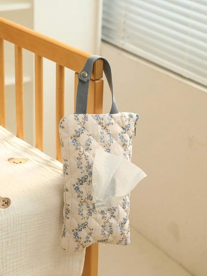 HIBEAR Quilted Diaper Wipe Pouch Portable Mommy Bag Refillable Floral Baby Wipe Holder for Travel Stroller Daily Casual (Floral B)