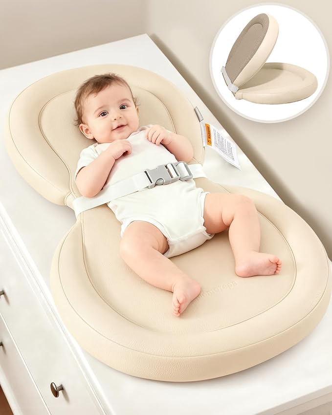 Mamatepe Peanut Baby Changing Pad, Foldable Travel On-the-Go with Non-Slip Base & Safety Belt, Wipeable PU Cushion for Dresser & Changing Table 30"x18", Yellow