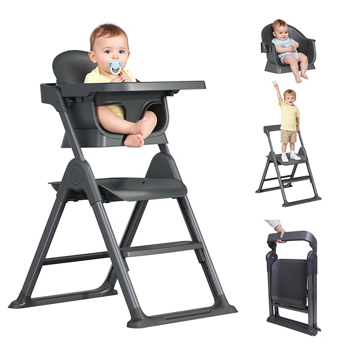 6 in 1 Convertible Baby HighChairs & Step Stool, Foldable High Chairs for Babies and Toddlers, Portable Booster Seat for Dining, Folding Toddler Tower for Kitchen