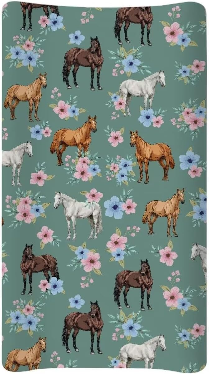 Flower Horse Changing Pad Cover for Baby Boy Girls Changing Table Covers 32''x16'' Diaper Table Change Mat Sheet Infant Newborn Changing Pad Covers