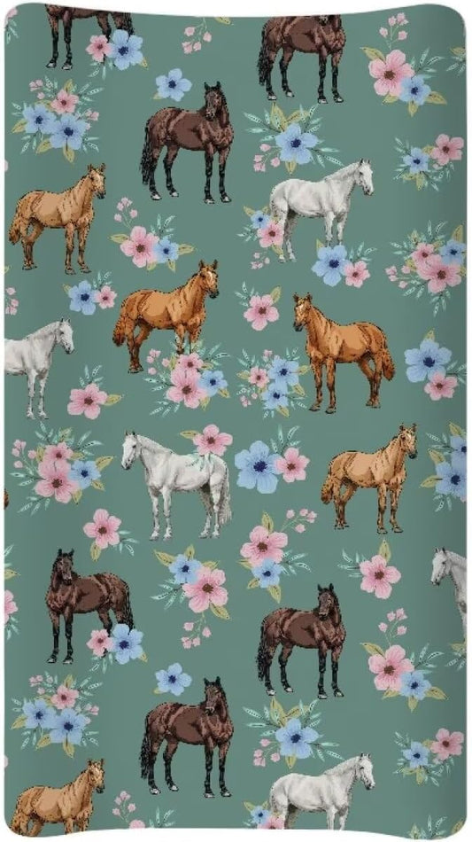 Flower Horse Changing Pad Cover for Baby Boy Girls Changing Table Covers 32''x16'' Diaper Table Change Mat Sheet Infant Newborn Changing Pad Covers