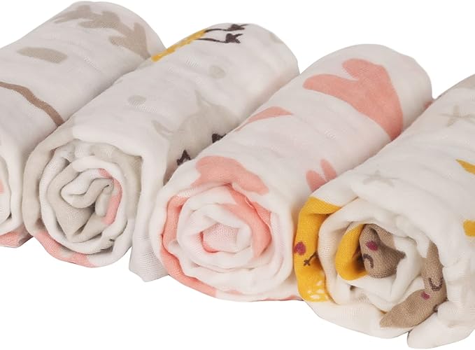 Baby Muslin Burp Cloths, 100% Cotton Burping Cloths Super Absorbent Soft, Bath Towel Burp Cloths for Baby Girl Boy, Great Gift for Newborn, 10 x 20 inch, 4 Pack, Unicorn & Star