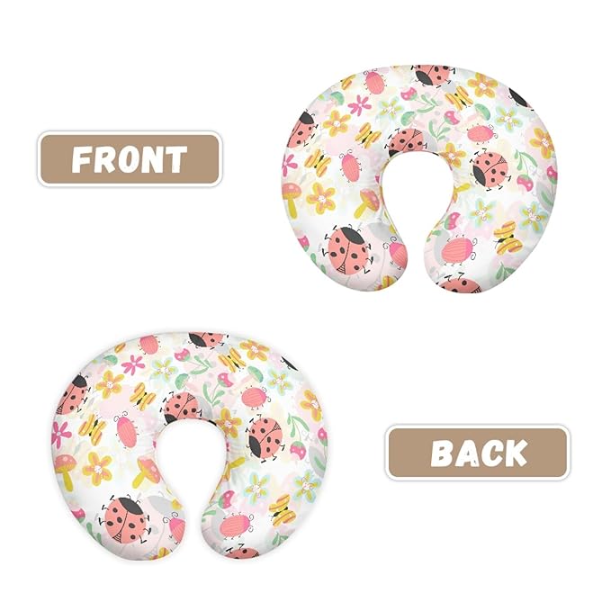 Forchrinse Pink Ladybug Floral Nursing Pillow Cover for Baby Girls Soft Ladybug Breastfeeding Pillow Cover Washable Infant Feeding Cushion Cover, Medium