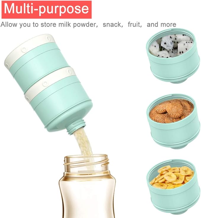 Baby Milk Powder Formula Dispenser,Large Capacity，Non-Spill Twist-Lock Stackable Milk Powder Formula Container and Snack Storage for Travel,Powder Leakage Free,BPA Free,3 Compartment，GREEN