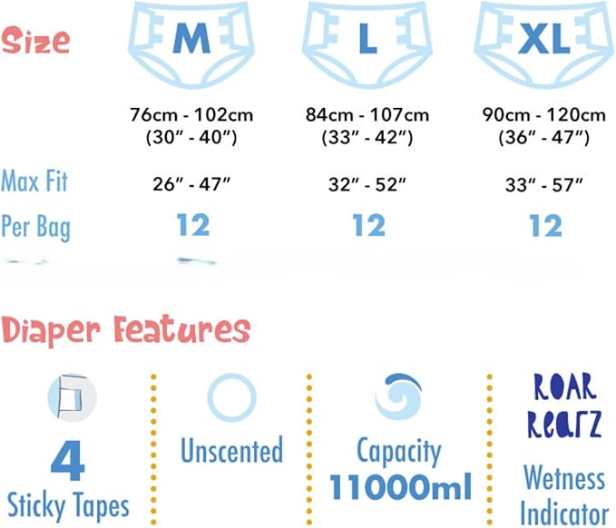 Rearz - MEGA Dinosaur - 8500ml Adult Diapers Briefs (12 Pack) (Large)