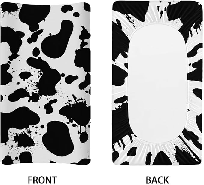 Cow Print Changing Table Covers Durable Baby Diaper Change Sheet Ultra Soft Contoured Pad for Baby Boys Girls Nursing Room Decor