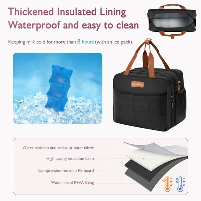 Detachable Breast Milk Cooler Travel Bag with Ice Pack, Double Layer Breast Pump Bag Compatible for Wearable Breast Pump, Portable Breastmilk Cooler Bag & Carrying Case with Waterproof Mat