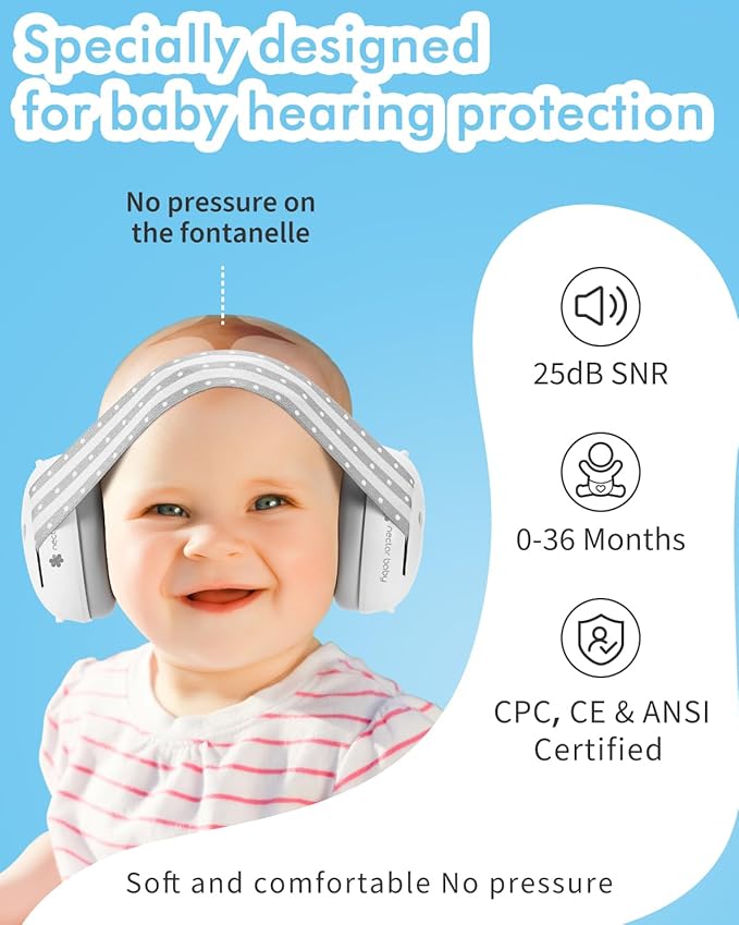 Baby Ear Muffs Noise Protection, 25dB Noise Cancelling Headphones for Infants Toddlers 0-36 Months Airplane Travel Essentials