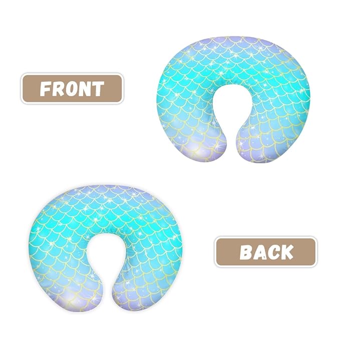 Forchrinse Blue Mermaid Scales Nursing Pillow Cover for Girls Princess Nursing Pillow Slipcover for Breastfeeding Moms,Easy to Care