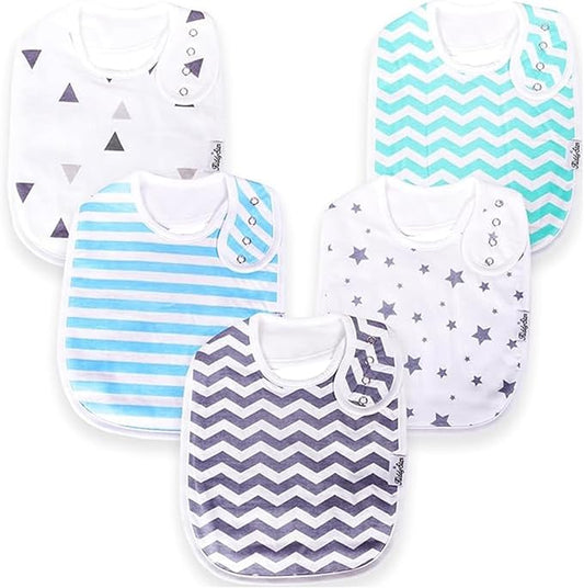 KiddyStar Drool Bibs for Babies – Organic, Unisex, Soft Absorbent Teething Bibs with Adjustable Snaps