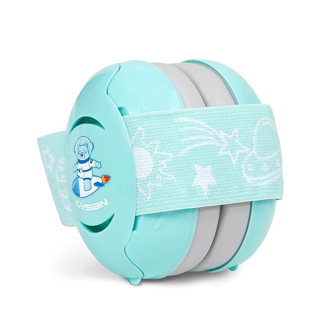LYSIAN Baby Earmuffs for Infants & Toddlers 3 Months-3 Years, 25dB SNR Noise Reducing Hearing Protection with Elastic Headband for Travel, Airplanes, Outings and Fireworks, Aqua