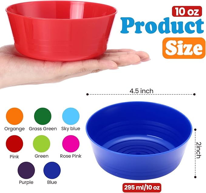 Foaincore Kids Plastic Bowls 10 oz Cereal Snack Microwave Dishwasher Safe Toddler Bowls Kids Colorful Snack Children Salad Dessert Soup Supplies(18 Pcs)