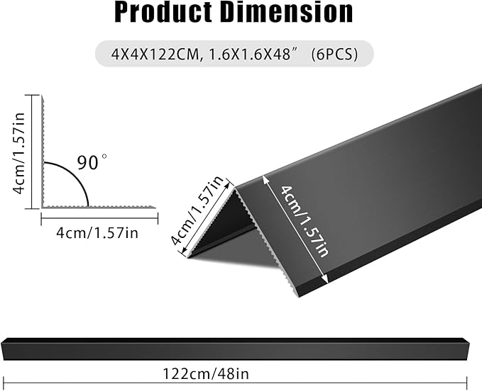 Aluminum Alloy Black Corner Guards 6PCS Thickness Wall Corner Protectors for Walls Right Angle Corner Protectors Guards L Shaped Metal Protectors 90° Angle, Corner Guards 21Ga (1.6x1.6X48.0 Inch)