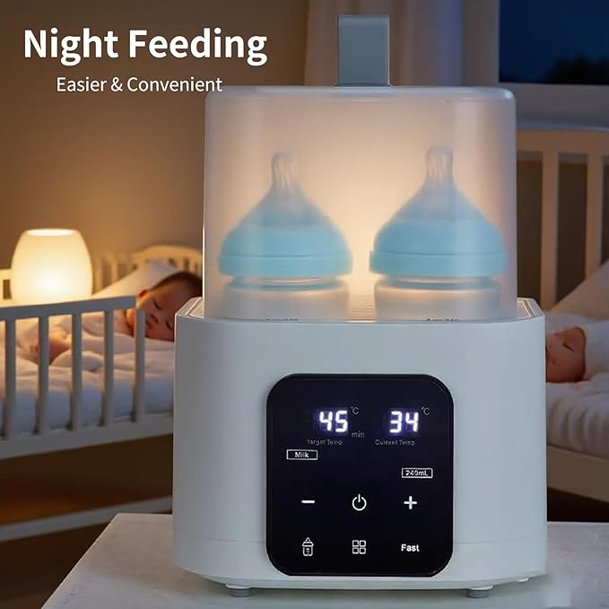 Baby Bottle Warmer for Twins: 6-in-1 Fast Breastmilk & Baby Food Heater, 48H Constant Temperature, Water Bath Heating, Universal Fit All Bottles & Jars, Super Large Capacity