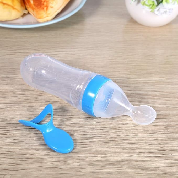 Silicone Spoon Bottle 90ml, 'S Food Supplement Bottle Rice Cereal Spoon for Semifluid Foods Bottle Feeder(blue)