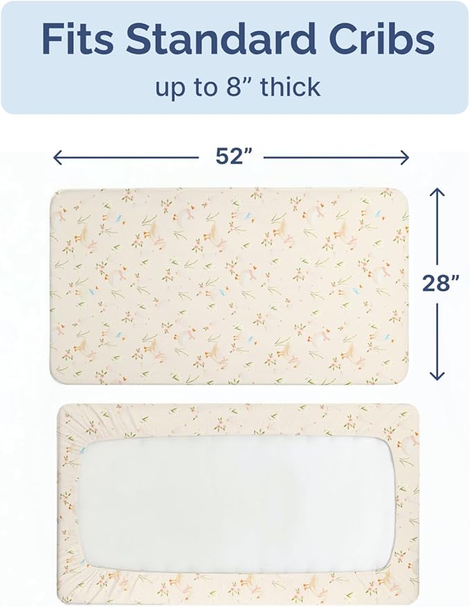 Baby Crib Sheets for Boys & Girls - Pack of 2 Fitted Microfiber Crib Sheets for Standard Crib & Toddler Mattress - Soft, Breathable and Wrinkle Free - Machine Washable - Oeko Tex - 52x28x8in - Goose