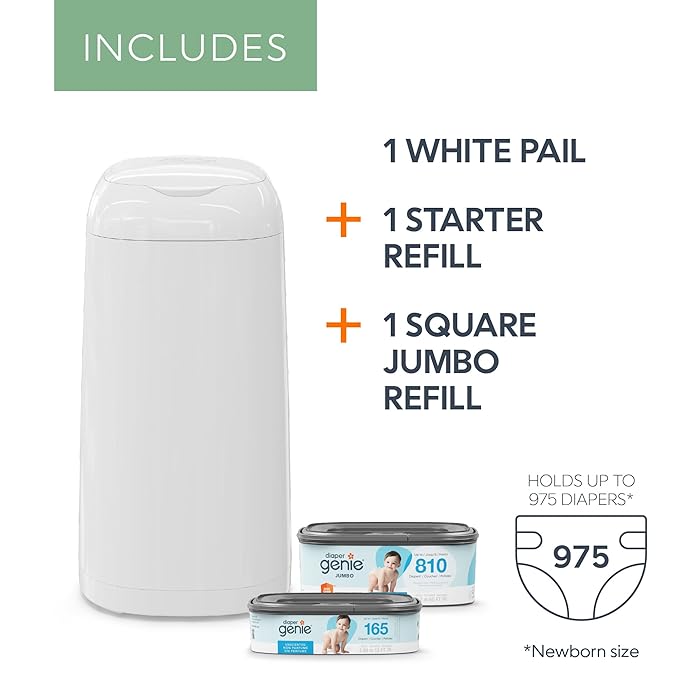 Bundle of Diaper Genie Classic Pail + Square Refill (810 Count)