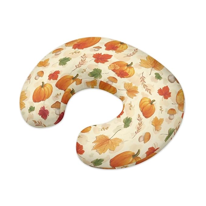 Pumpkin Nursing Pillow Cover for Baby Boys, Fall Decorations Indoor Maple Leaf Breastfeeding Pillow Slipcover, Boo Ghost Bat Pillowcase for Newborn Infant Cover Only
