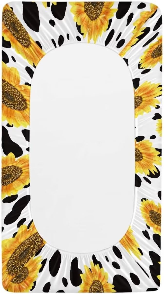 Changing Pad Covers for Boys Girls, Sunflower Cow Diaper Changing Table Pad Cover Soft Breathable Changing Mat Cover for 32''x16" Cute Birthday Gifts for Baby