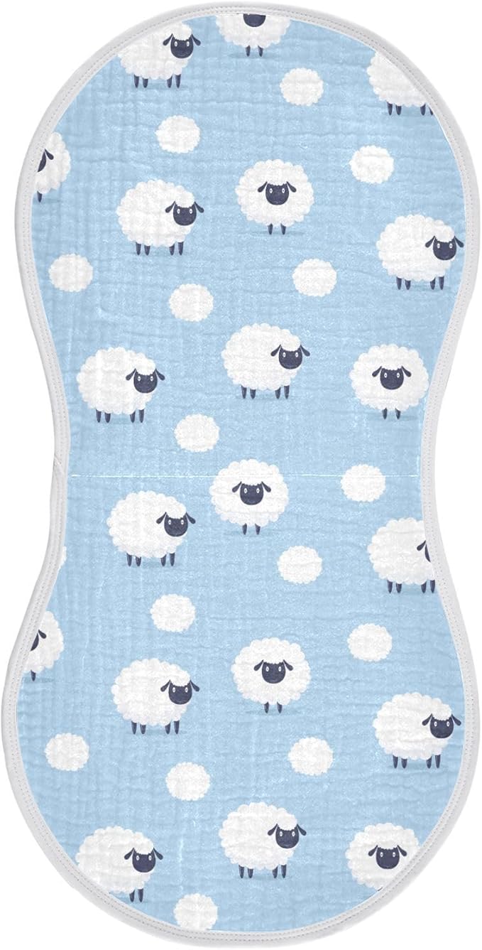 Muslin Burp Cloths for Baby Boys and Girls - 1-Pack Ultra Absorbent Sheep Muslin Washcloths, Newborn Towel, Milk Spit Up Rags, Burp Cloth Bib for Unisex, 22 x 11 Inch