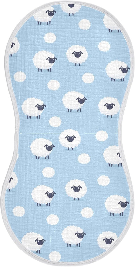 Muslin Burp Cloths for Baby Boys and Girls - 1-Pack Ultra Absorbent Sheep Muslin Washcloths, Newborn Towel, Milk Spit Up Rags, Burp Cloth Bib for Unisex, 22 x 11 Inch