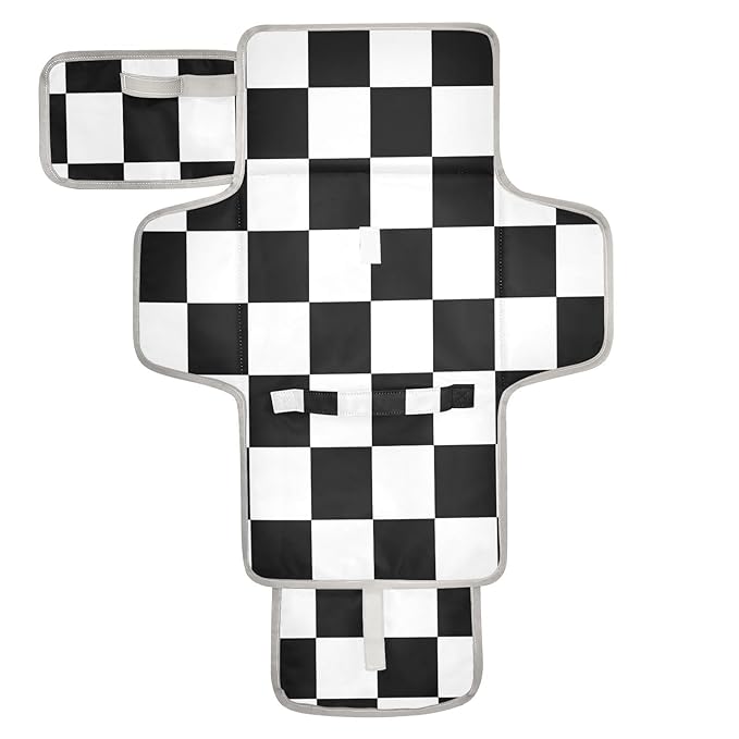Portable Diaper Changing Pad Travel Baby Changing Mat Waterproof Diaper Changing Mat Foldable Lightweight Baby Changer with Built-in Pillow Checkered Black and White