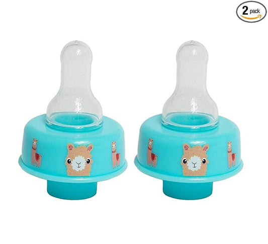 Refresh-a-Baby Reusable Bottle Top Nipple Adapter – Instantly Convert Any Bottle into a Sippy with Soft Silicone Nipples – Ideal for On-The-Go Feeding, BPA-Free, & Easy to Clean Pack of 2 (Llama)