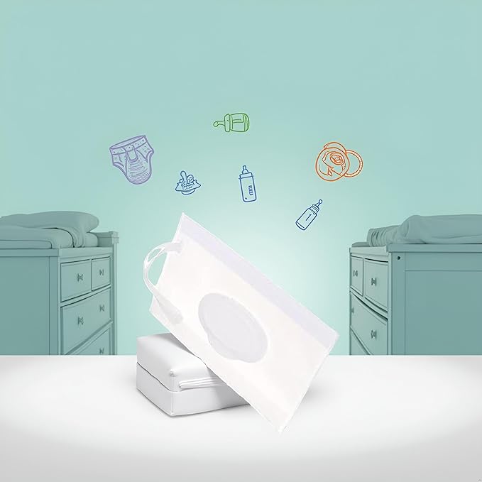 White Baby Wipe Case Travel Holder Keeps Wipes Moist Set of Wet Wipes Holders Cases Diaper Wipe Holders Portable Travel On The Go Refillable Dispenser Container