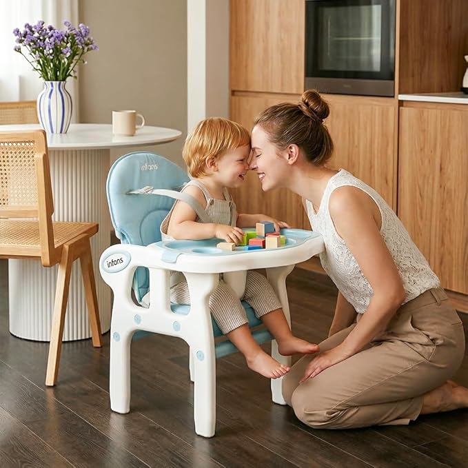 INFANS 5 in 1 Baby High Chair, Convertible Toddler Table Chair Set, Rocking Chair, Multi-Function Seat with Lockable Universal Wheels, Adjustable Seat Back, Removable Trays