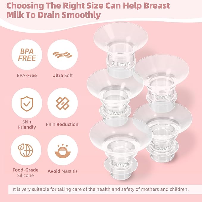Flange Insert 13/15/17/19/21mm 10PCS Compatible with Momcozy S12 Pro/S9 Pro/S12/S9/Medela/Spectra etc Wearable Breast Pump 24mm Flange/Shield, Reduce 24mm Tunnel Down to Correct Size