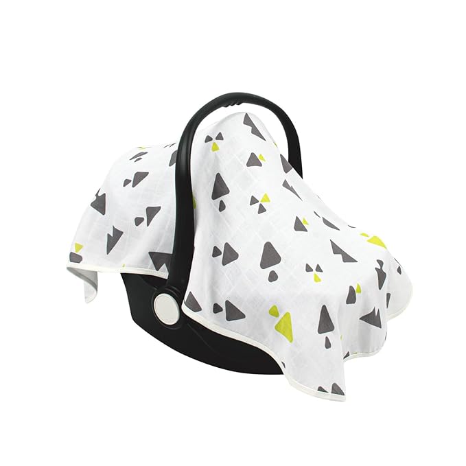 Sevi Bebe Multipurpose Muslin Cover 100% Cotton- Breathable Baby Essential, Breastfeeding, Nursing, Car Seat, Stroller Cover, Tummy Time Mat & Burp Cloth All in One (Triangle Pattern) (Pack of 1)