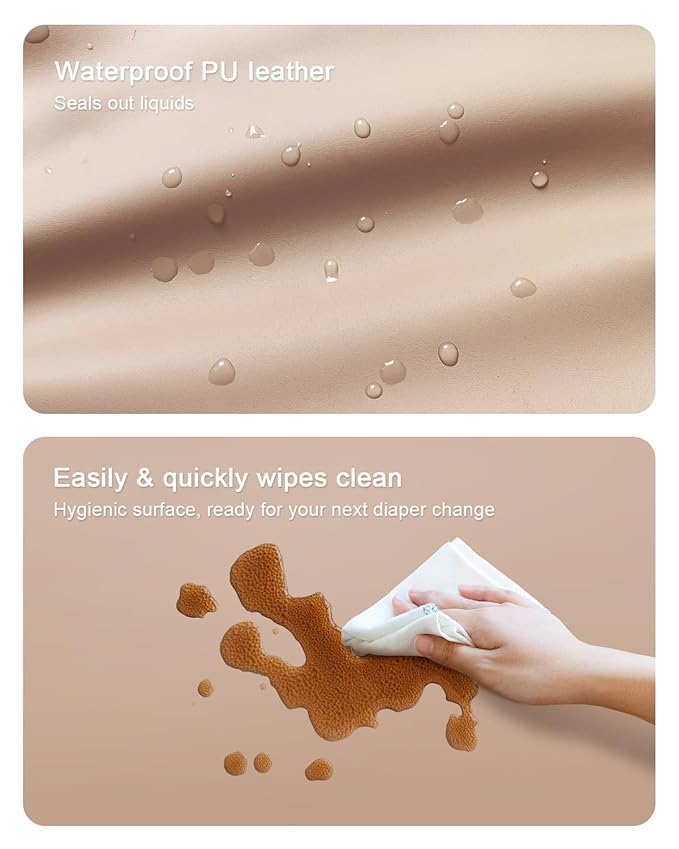 YACODAVO Wipeable Baby Changing Pad for Dresser and Table, Cozy Diaper Changing Pad with Waterproof & Wipe-Clean Leather Cover, Light Brown