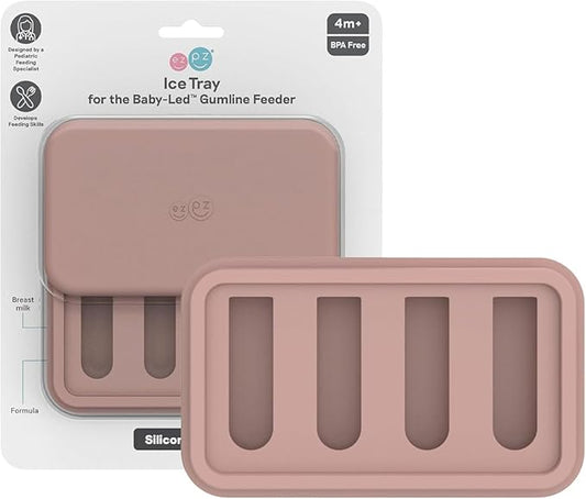 ezpz Ice Tray for the Baby-Led Gumline Feeder (Blush) - 4 Months+ - Silicone Ice Tray for Breast Milk, Formula, or Purees - Four Compartments - Infant Essentials
