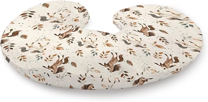 Watercolor Western Farm Animals Horse Leaves Pattern Nursing Pillow Cover, Unisex Removable Breastfeeding Pillowcase Slipcover for Baby Girls Boys Newborns Toddlers, Cover Only