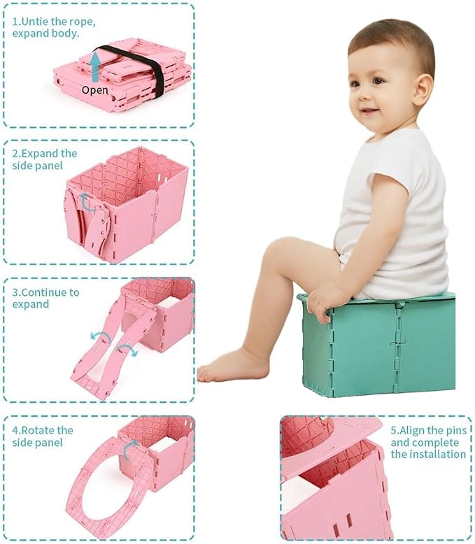 VUFVOID Travel Potty for Kids, Reusable Portable Folding Potty for Toddler, Travel Foldable Toilet for Travel Outdoor Camping, Toddler Potty Seat for Baby Training (Green)
