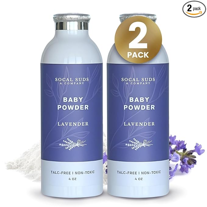 SoCal Suds & Company - Natural Baby Powder Talc-Free - with Arrowroot Powder, Kaolin, Aspen Bark Extract for Soft Soothing Protected Skin - Gentle Absorption - Lavender, 4oz, 2-Pack