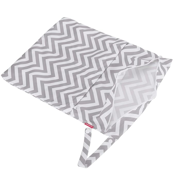 Damero 3pcs Travel Wet and Dry Bag Organizer with Handle for Cloth Diaper, Pumping Parts, Swimsuit and More, Easy to Grab and Go, Gray Chevron