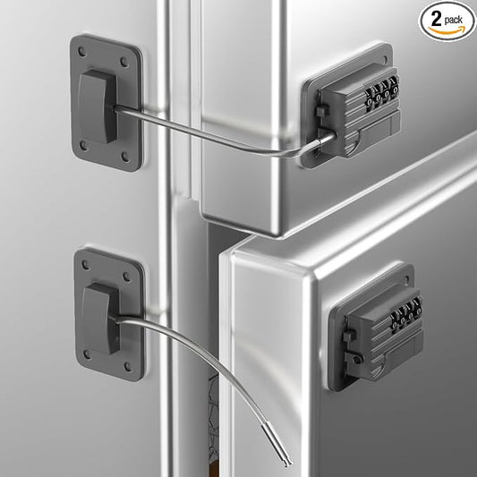 RORMGO Refrigerator Lock, Heavy Duty Fridge Locks for Kids, Freezer Lock with Combination for Refrigerator Drawer Cabinet Safety, Easy to Install No Keys Needed Grey, 2 Packs